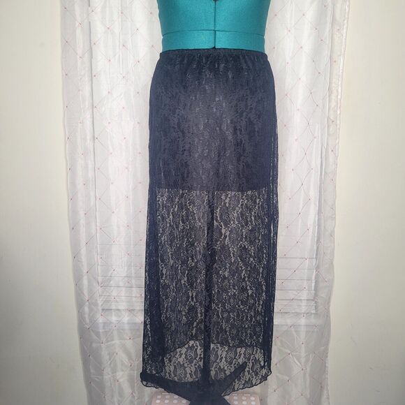 Good Luck Gem Dresses & Skirts - Black Lace Whimsigoth Garden Goth Vamp Dark Romantic Grunge Maxi Skirt XL NWOT